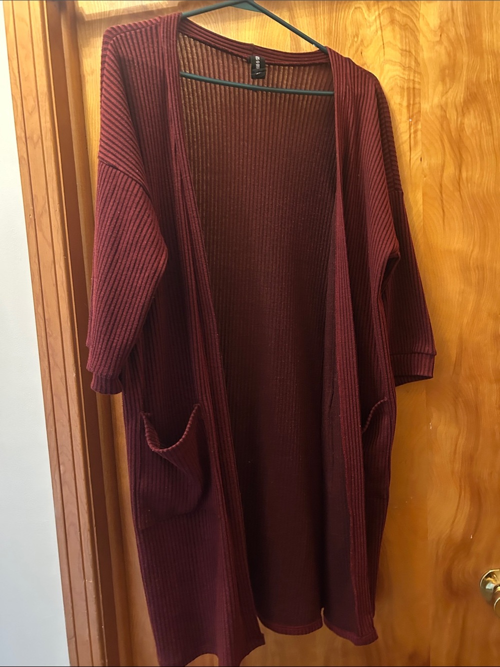 Agnes & Dora Burgundy Ribbed Open Front Cardigan